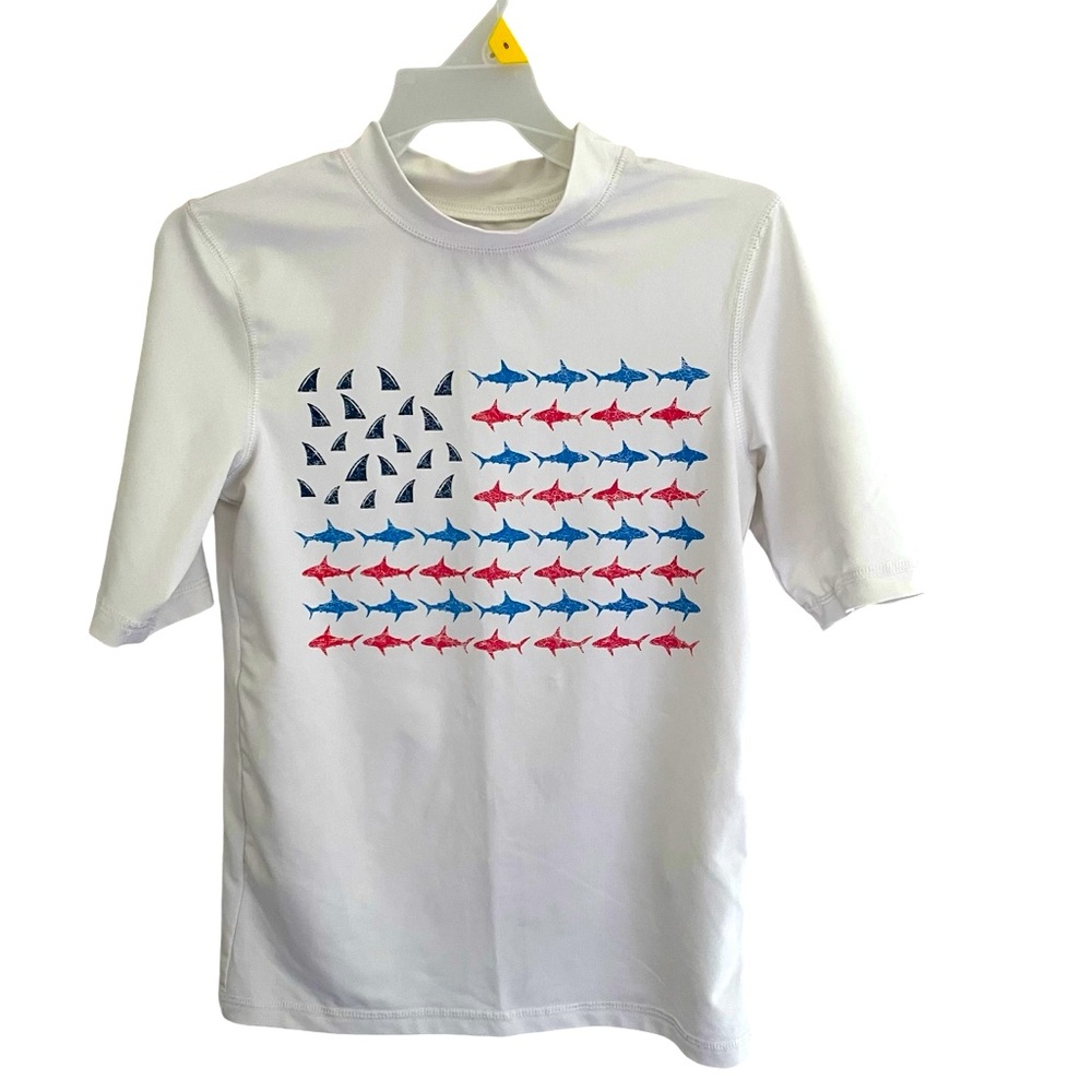 Cat & Jack Boys Rashguard White Shark Top Medium Size 8-10